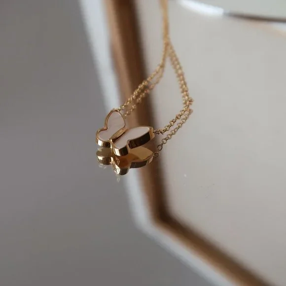 NEW 18K Gold Plated Mother of Pearl Butterfly Necklace - Picture 8 of 10